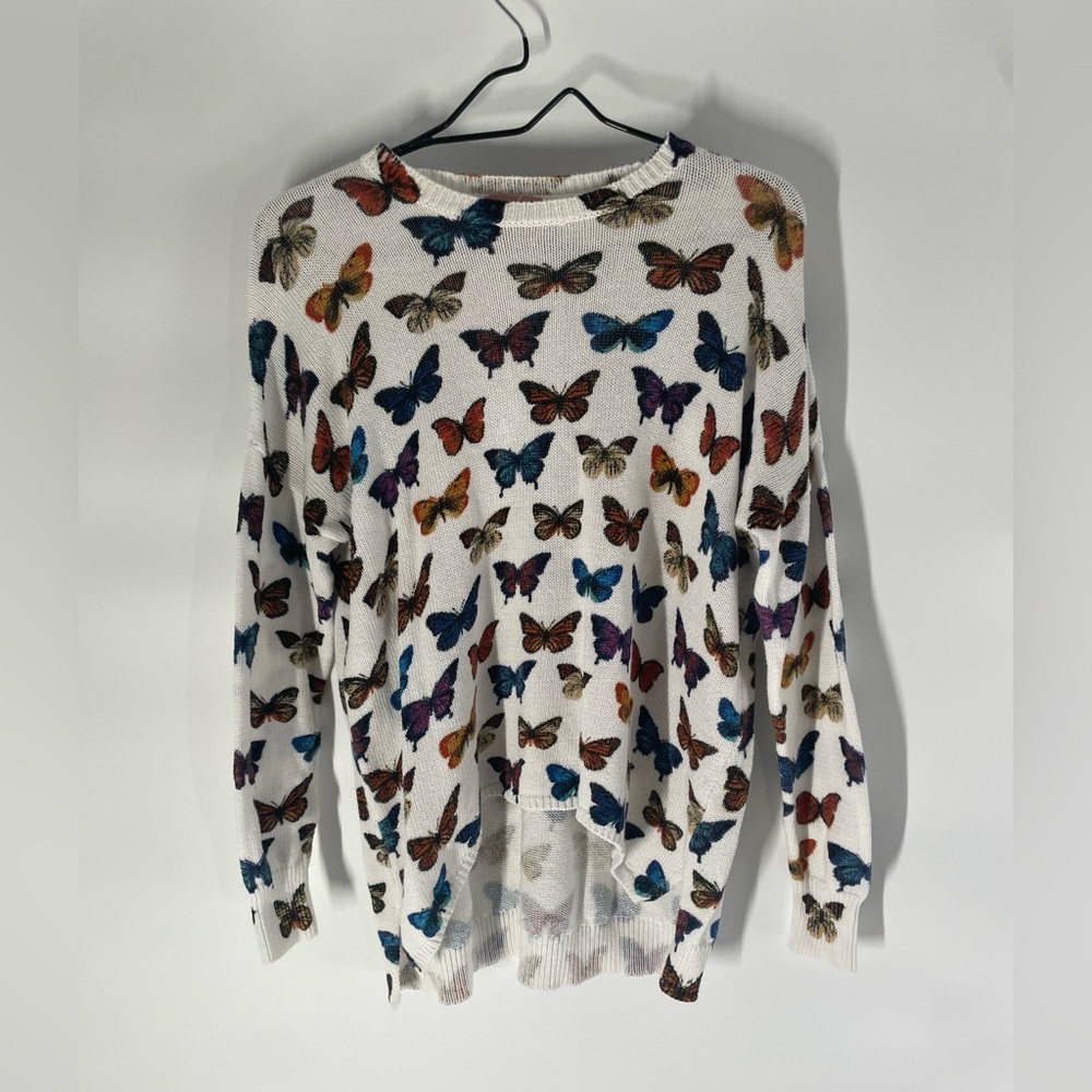 Show Me Your MuMu White Butterfly Print Crewneck Sweater